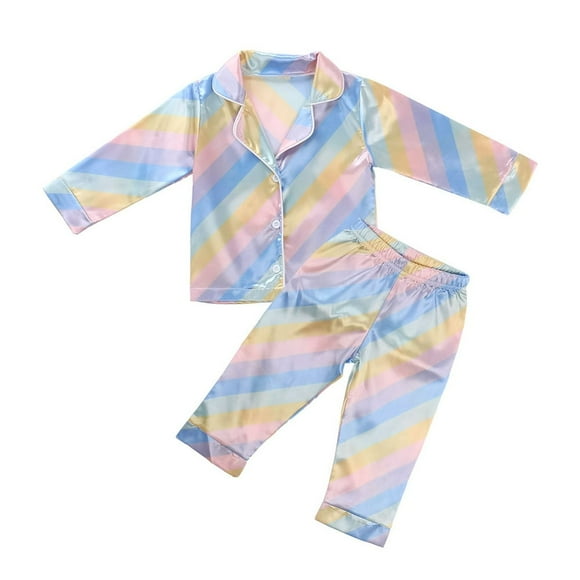 OUSITAID Kids Baby Girl Boy Pajama Sets Rainbow Striped Print Short/Long Sleeve Tops+Pants Sleepwear Nightwear Long Sleeve 4-5 Years