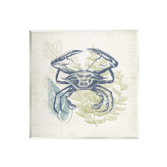 Stupell Industries Ocean Crab Detailed Botanical Overlay Rustic Design Graphic Art Unframed Art Print Wall Art, Design by Victoria Barnes
