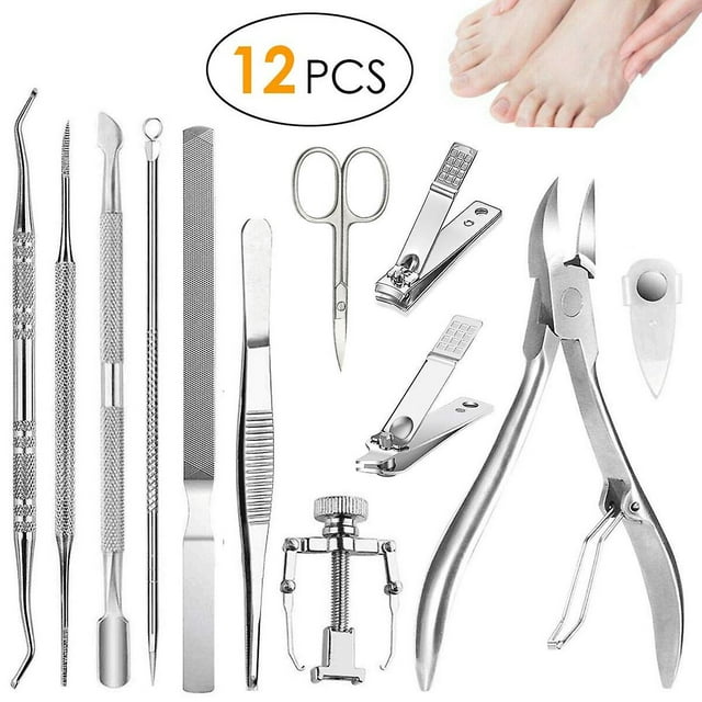 Kit de pedicura para cortaúñas, kit de manicura de acero inoxidable de 12 piezas, kits de aseo profesionales, herramientas para el cuidado de las uñas