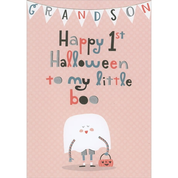 Designer Greetings My Little Boo: Ghost Costume and Candy Bucket 1st / First Halloween Card for Grandson