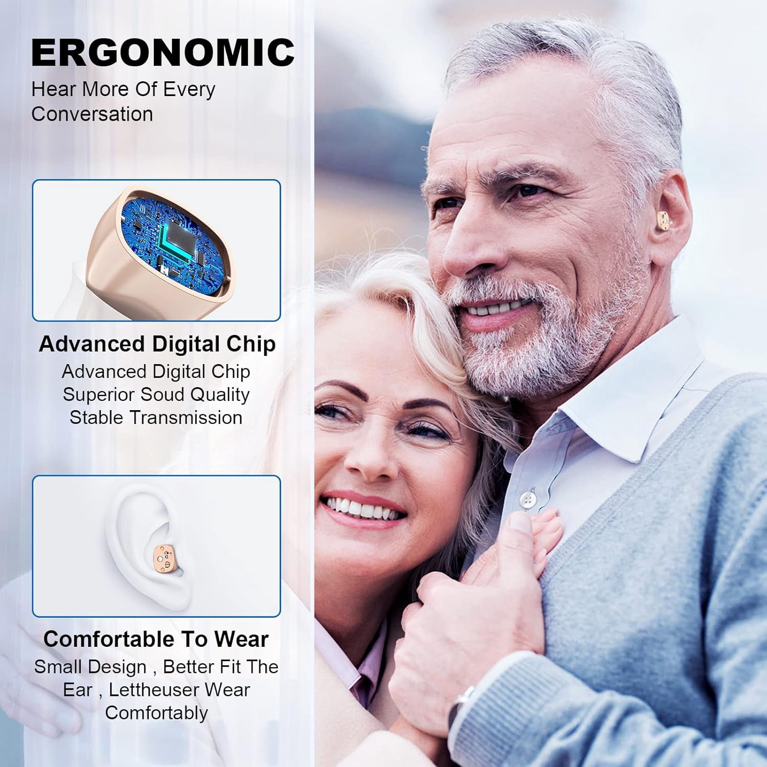 Rechargeable Hearing Aids For Seniors With Noise Canceling,Hearing Amplifier For Adults,Digital In Ear Hearing Aids, Hearing Assist Devices With Volume Control Magnetic Contact Charging Box,Blue&Red