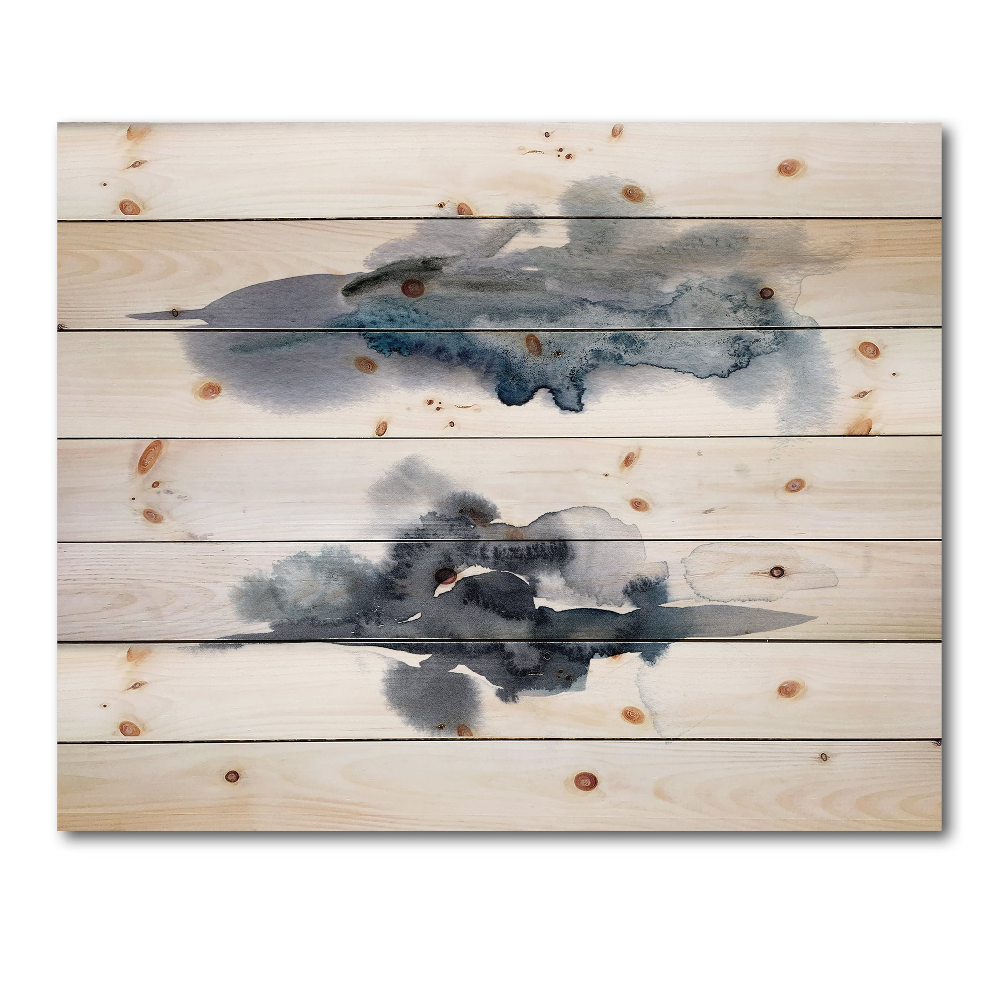 Designart 'Abstract Of Clouds Dark Blue Colored I' Modern Print on Natural Pine Wood