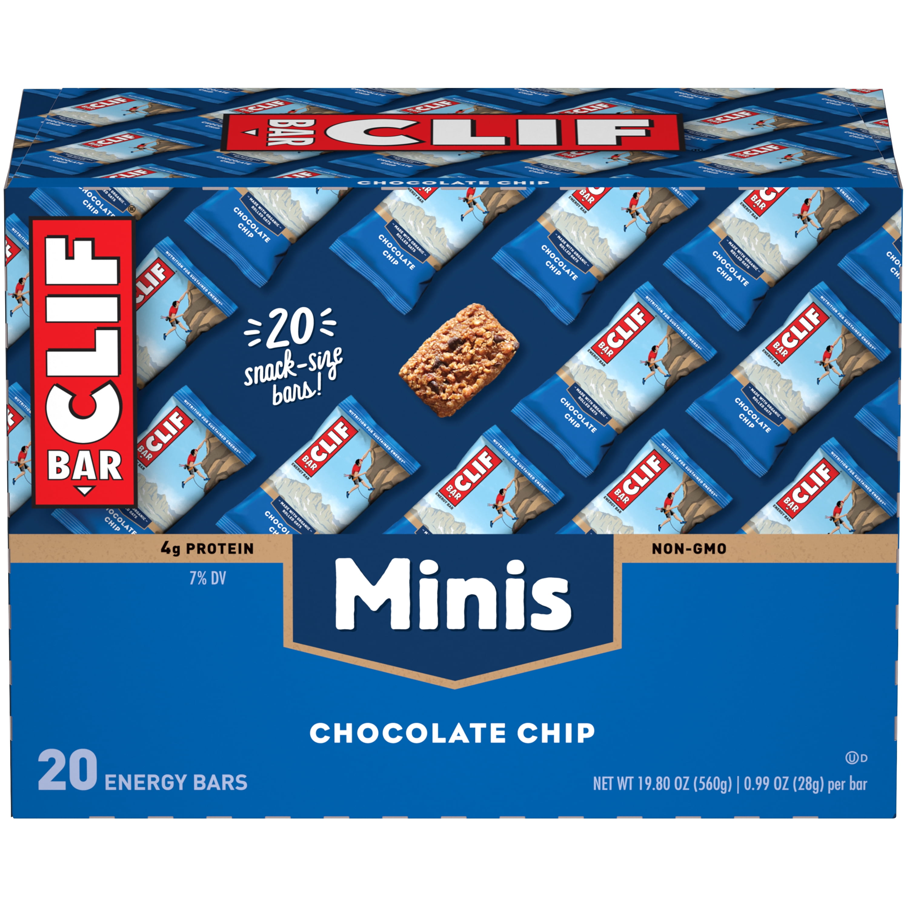 CLIF Bar Minis Energy Bars, Chocolate Chip, 4g Protein Bar, 20 Ct, 0.99