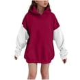 thumbnail image 3 of Loopsun Kids Winter Tops, Toddler Hooded Sweatshirts, Toddler Girl Color Block Casual Hooded Long Sleeve Sweatshirt with Pockets Red, 7-8Years, 3 of 5