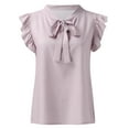 thumbnail image 6 of Holzkary Women's Polka Dots Tie Neck Blouse Ruffled Cap Sleeve Office Top Chiffon Shirt Top Cute Summer Top Womens Sleeveless Bow Striped Summer Chiffon Shirt Top Khaki Xl, 6 of 7