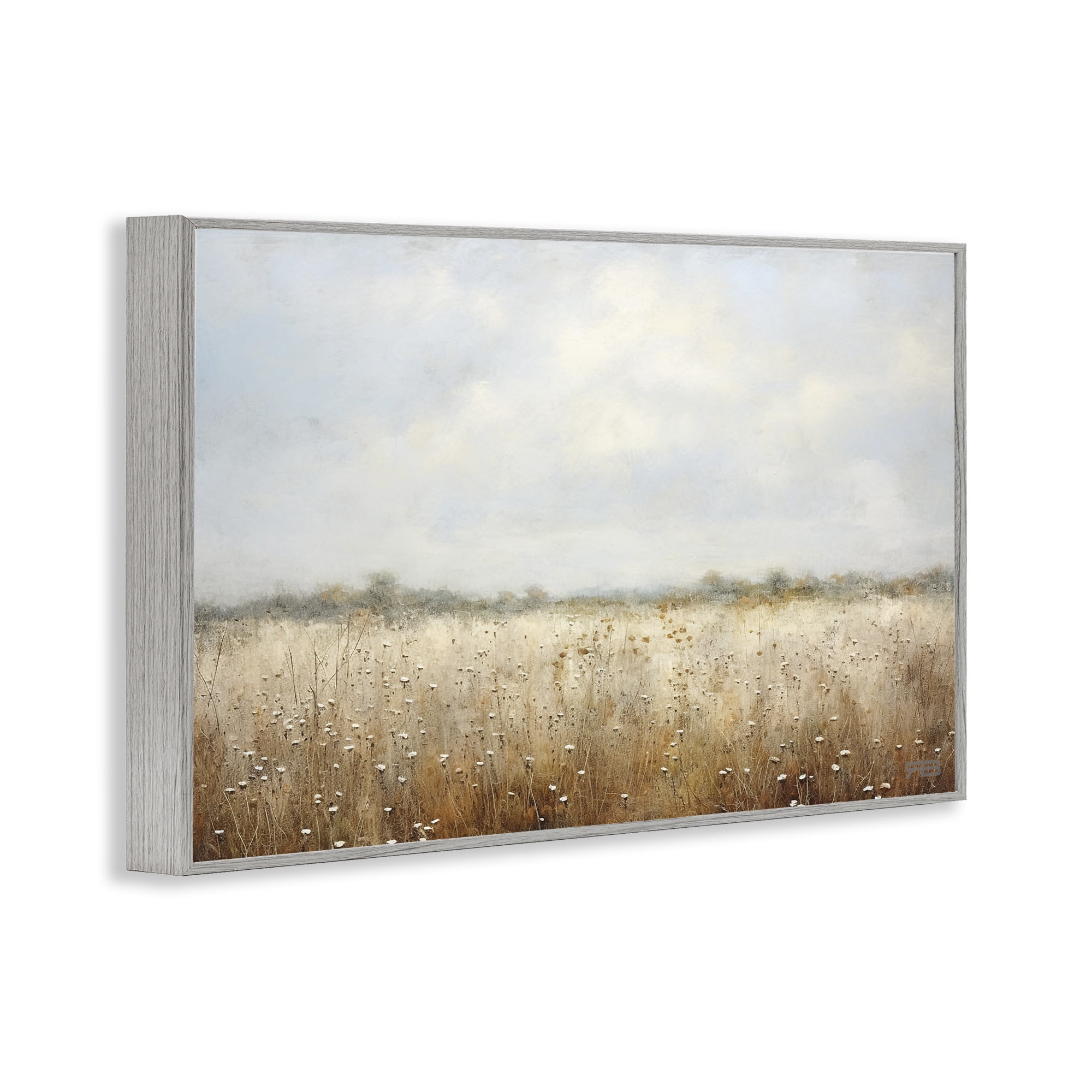 Stupell Industries Soft Daisy Field Landscape Painting Gray Framed Art Print Wall Art, 30 x 20