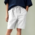 thumbnail image 2 of JTSRKL Boys Cotton Shorts Loose Fit Summer Pull On Elastic Drawstring Casual Kids School Uniform Shorts Outfits with Pockets White 11-12 Years, 2 of 7