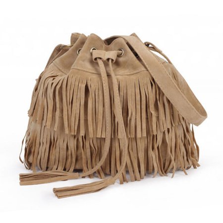 Women Tassel Boho Handbag Faux Suede Bag Fringe Shoulder Messenger Purse