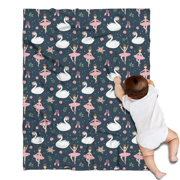 Dark Blue Swan Ballerina Pattern Blanket,Comfortable Soft Flannel Throw Blanket,All Season,Warm Lightweight Blankets for Sofa Bed Couch Living Room Chair,30"x40"