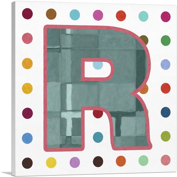 ARTCANVAS Fun Polka Dots Letter R Canvas Art Print - Size: 12" x 12" (0.75" Deep)