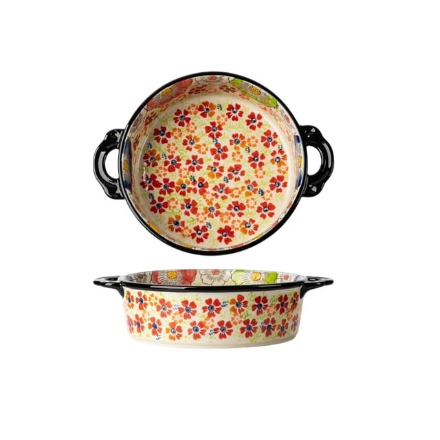 880ML Round Double Ear Vintage Baking Pan Multifunctional Oven Casserole Ceramic Baking Pan