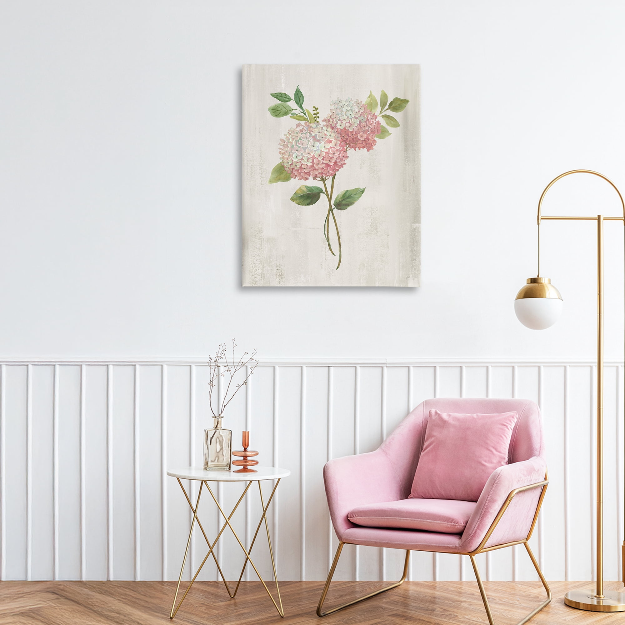 Stupell Industries Pink Hydrangea Paired Stems Canvas Wall Art, design by Nan