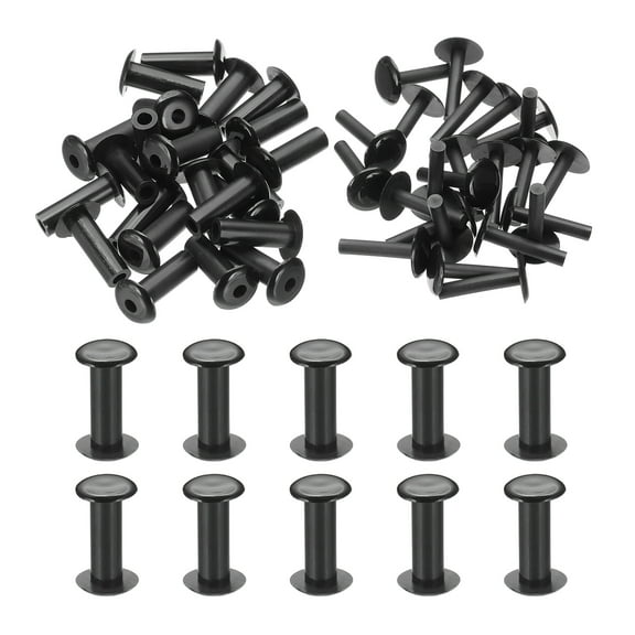 M5*15mm Plastic Binding Post, 24 Sets Plastic Chicago Screws Binding Screw Rivets Post Press-on Buckle for Leather Scrapbook Photo Albums, Black