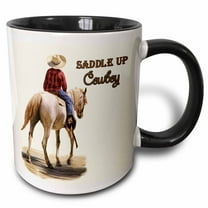 3drose, Saddle Up Cowboy Western Theme Painting, 11oz Two-tone Black Mug