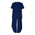 thumbnail image 5 of Womens Pants Sets Cool Silk Lightweight Plus Size Short Sleeve Crewneck Top & Wide Leg Trousers Flowy Suits S-5XL (4XL, Dark Blue), 5 of 5
