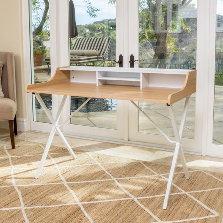 Faux Leather Desk - Alexandria Modern Faux Wood Computer Desk, Oak and White