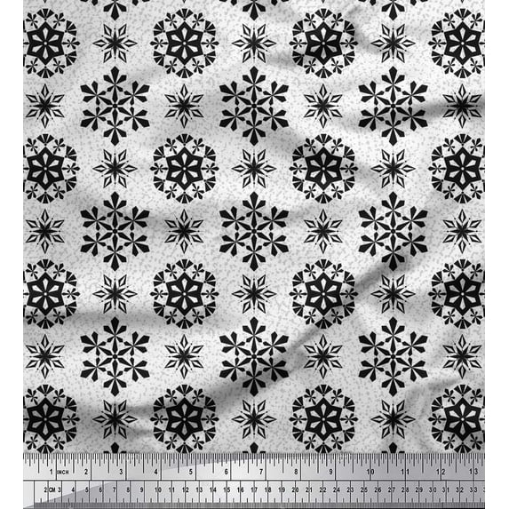 Soimoi polyester Crepe Fabric Snow Flakes Floral Fabric Prints By Yard 42 Inch Wide