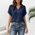 thumbnail image 3 of cocolona Summer Womens Button Down Tops V Neck Short Sleeve Loose Shirts Dressy Casual Solid Color Blouses, 3 of 7