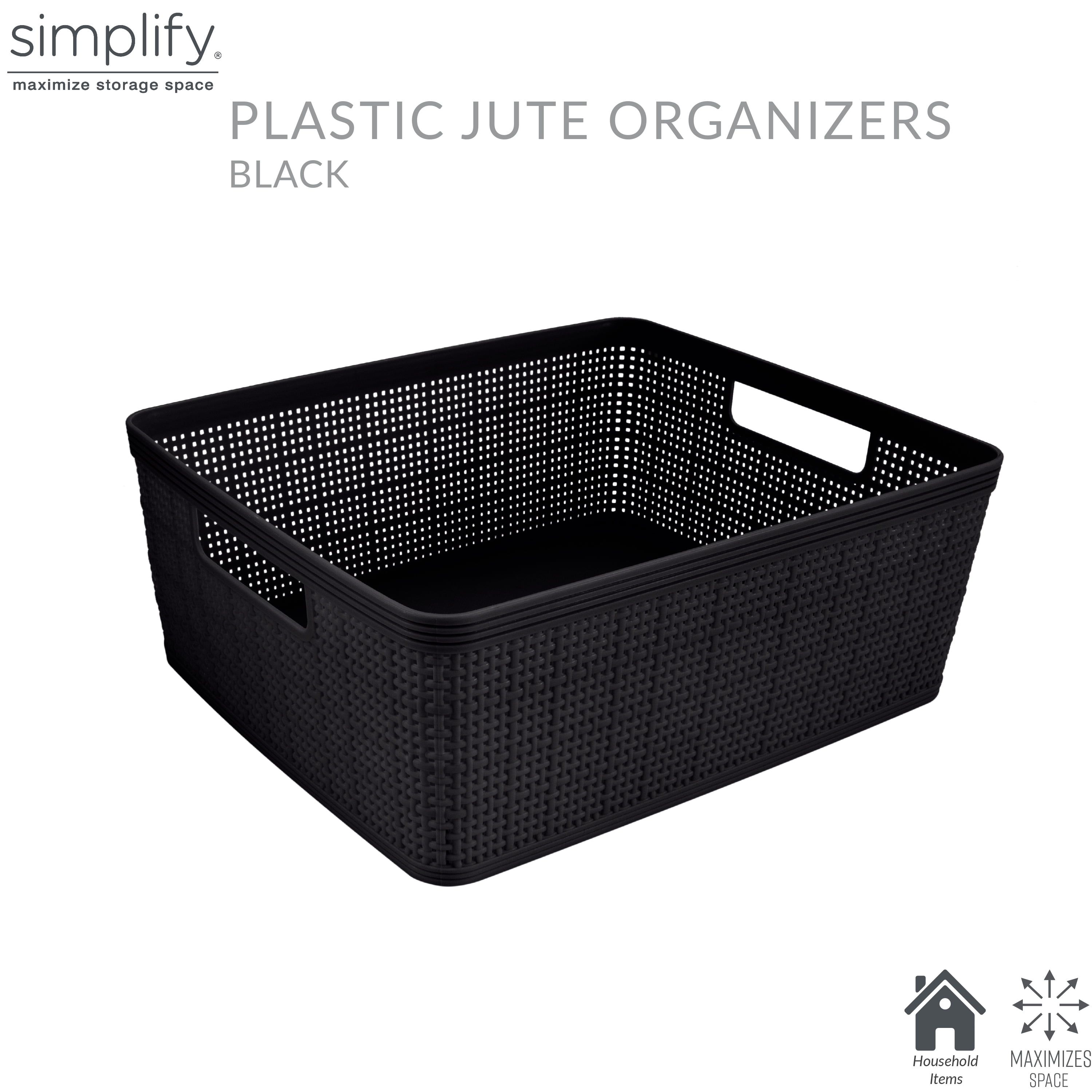 Begale Large Plastic Storage Bins Basket Organizer, Black, Set of 3