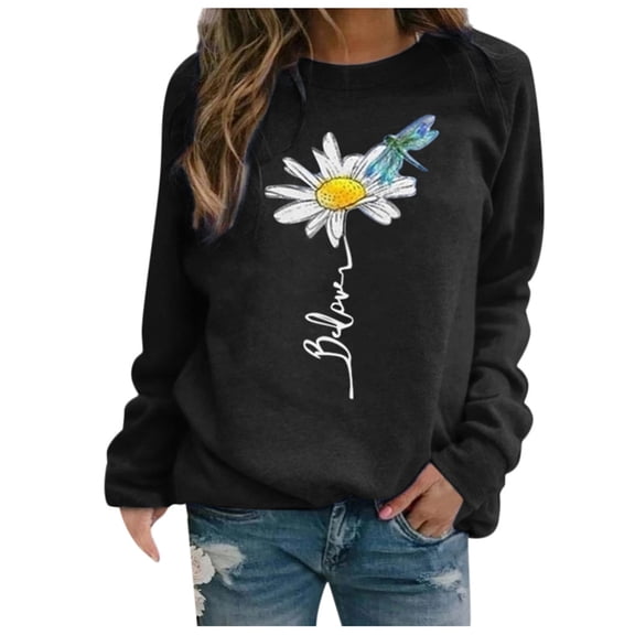 Jamsmile Women Sweatshirts Summer Sunflowers Print Long Sleeve Casual Shirts Tops Streetwear Soft Oversized Sports Pullovers
