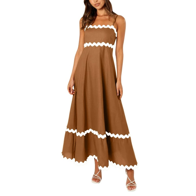 YAYUBA Wedding Dress Women Casual Fashion Sleeveless Dress Summer Loose A  Line Dress Beach Vacation Long Maxi Dresses Tropical Dresses for Women -  Walmart.com