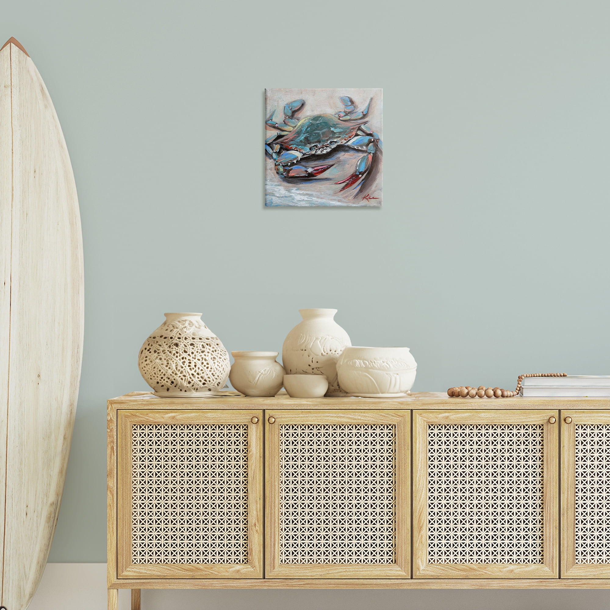 Stupell Industries Blue Crab with Red Claws Nautical & Beach Painting Wrapped Canvas Art Print Wall Art, 17 x 17