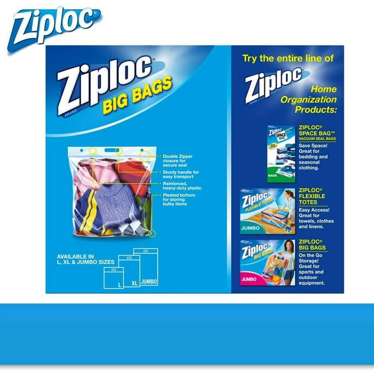 Ziploc Storage Big Bags Double Zipper Seal Expandable Bottom 3 Jumbo 2 XL