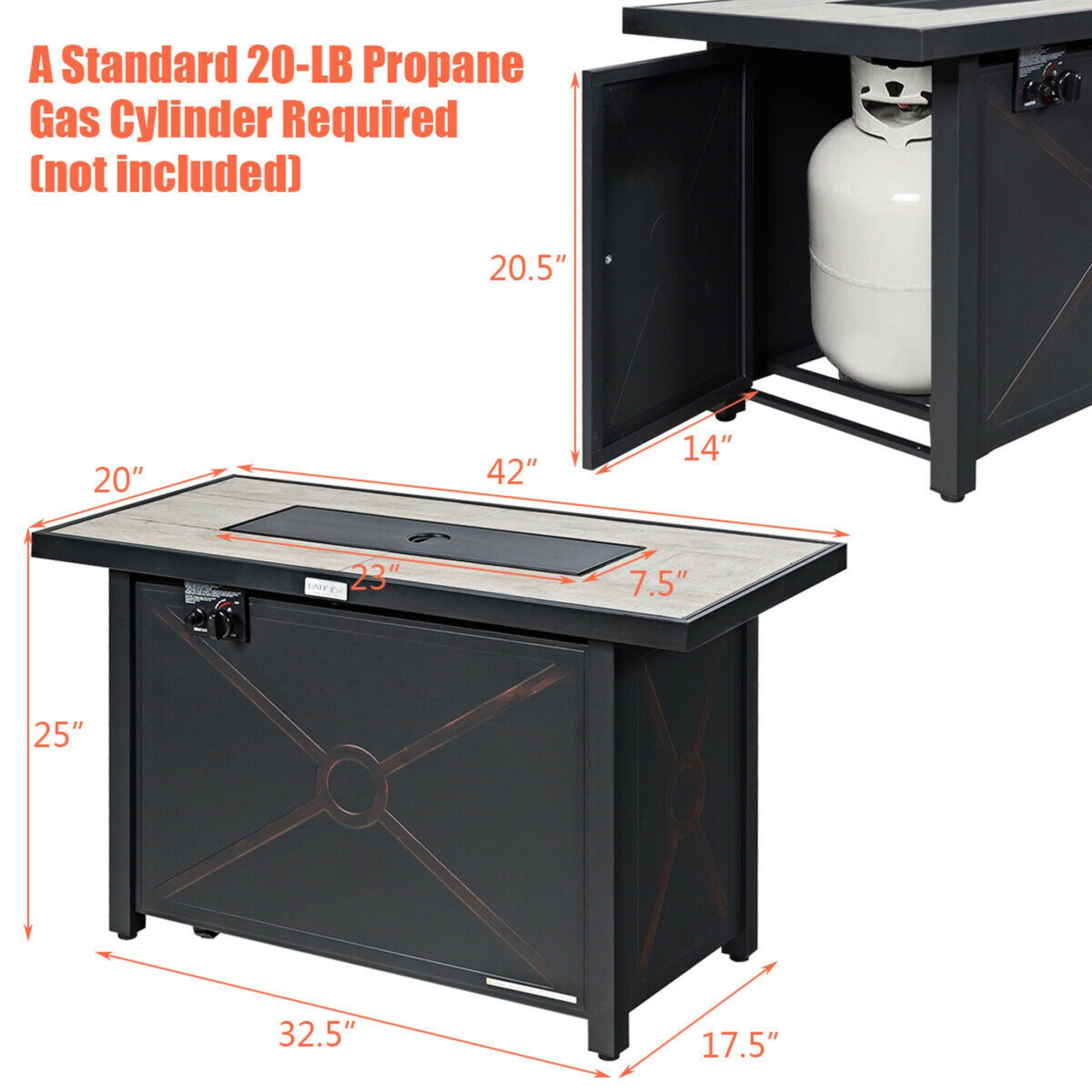 Gymax 42'' Rectangular Propane Gas Fire Pit 60,000 Btu Heater Outdoor Table W/ Cover