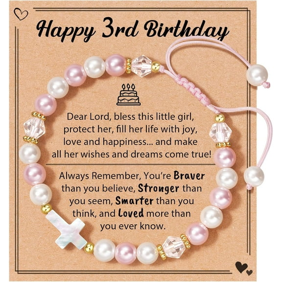 Birthday Gift for Women: Adjustable Pink and White Pearl Cross Bracelet, Perfect for Daughters, Granddaughters, or Nieces