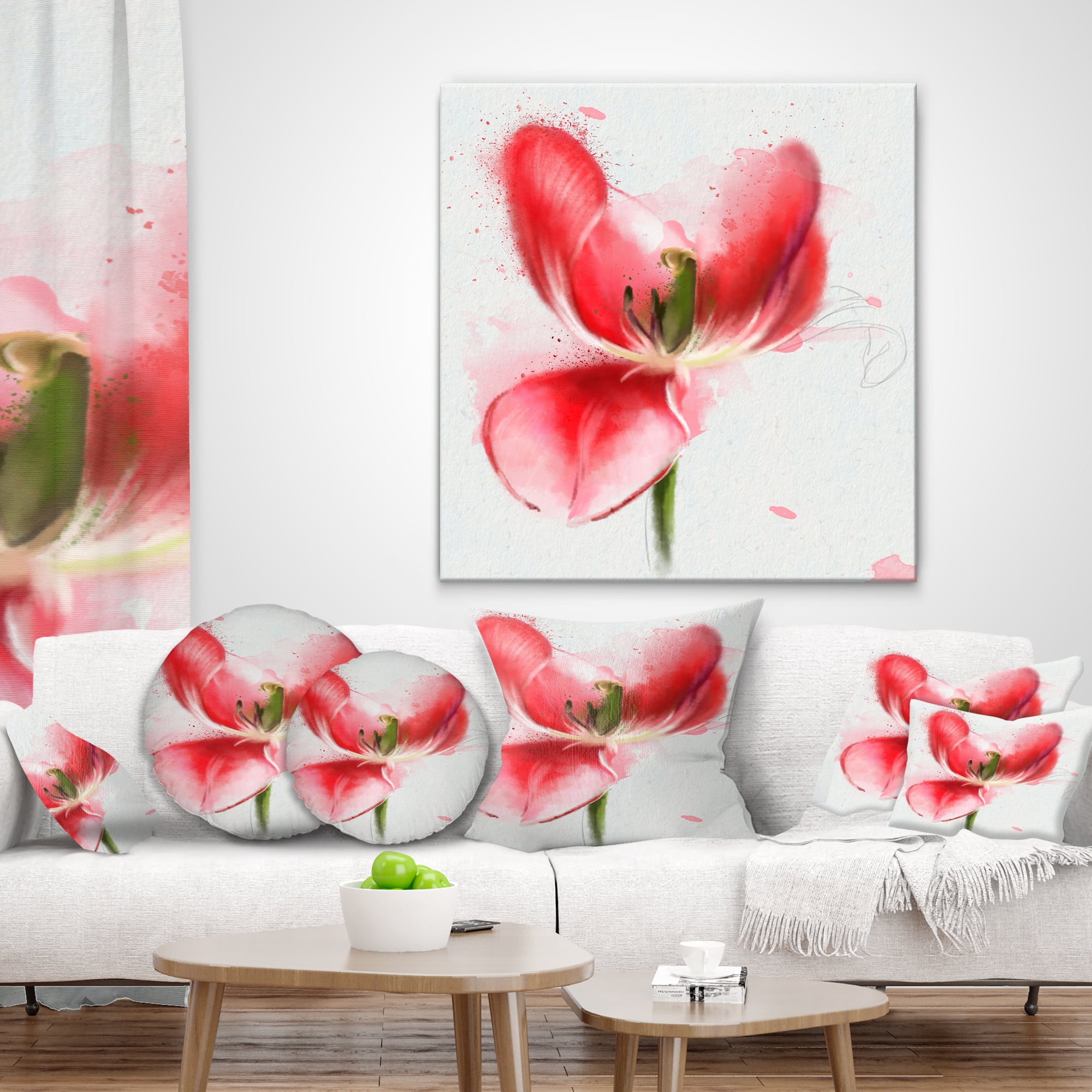 Designart Wonderful Red Poppy Watercolor - Floral Throw Pillow - 12x20