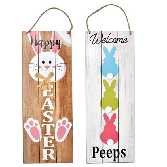 Home Decor Clearance Spring Easter Welcome Sign Set Of 2 For Front Door Wall Signs Hanging Wood Double Sided Spring And Happy Easter Farmhouse Indoor Outdoor Rustic Decoration, Khaki