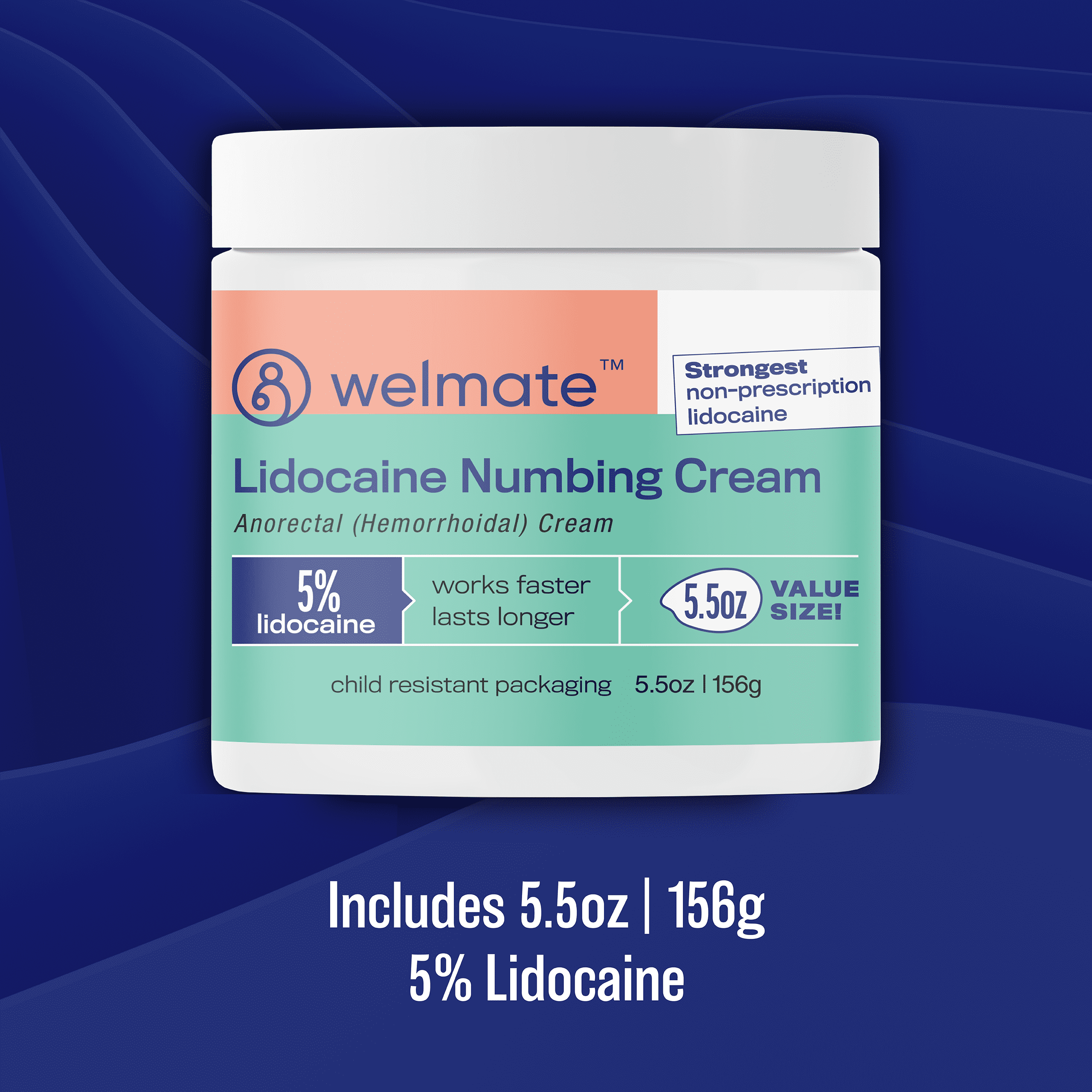 WELMATE 5% Lidocaine Cream, Pain Management, Numbing Cream, 5.5oz