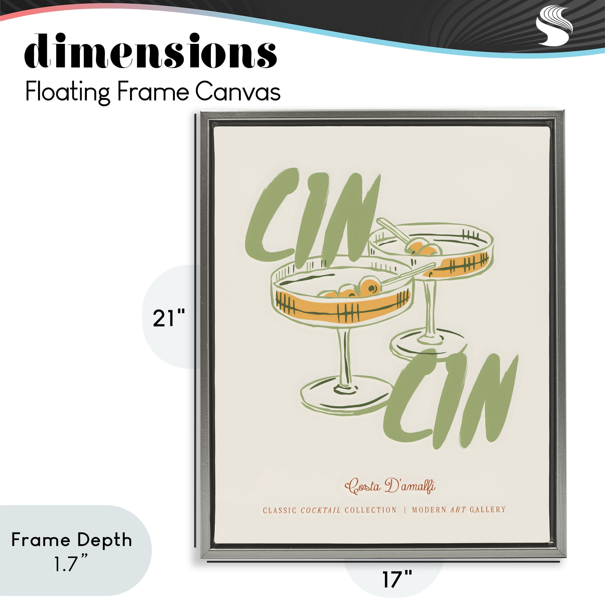 Stupell Industries Cin Cin Amalfi Cocktail Gray Framed Floater Canvas Wall Art, design by The Prints Vibe