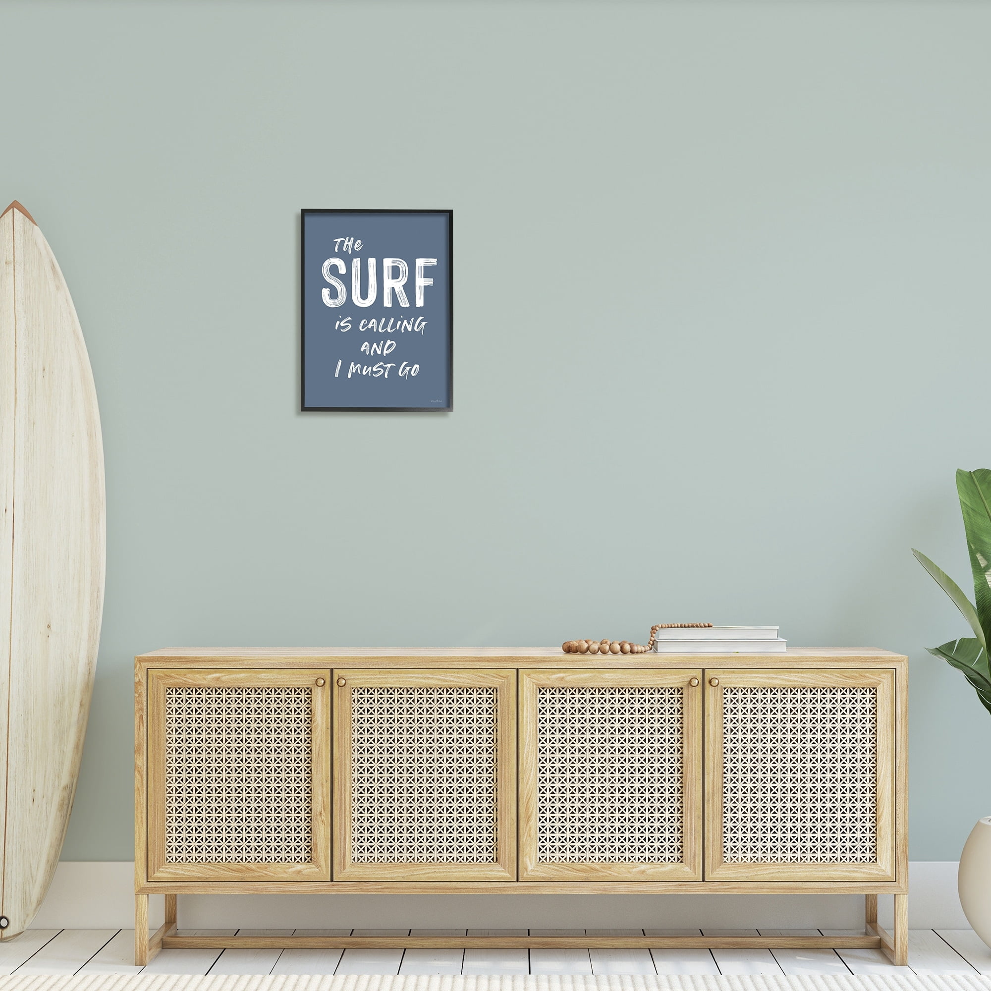 Stupell Industries Surf is Calling I Must Go Nautical Phrase Graphic Art Black Framed Art Print Wall Art, 16x20, by Lettered and Lined