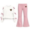 thumbnail image 2 of Fjofpr Girls Clothes 10-12 Girls Knot Side Sweatshirt Crewneck Long Sleeve Top Girl's Heart Shaped Printed Top Flare Pants Two-Piece Set Kids Big Girls, Drop Shoulder, School 5-15 Years, 2 of 9