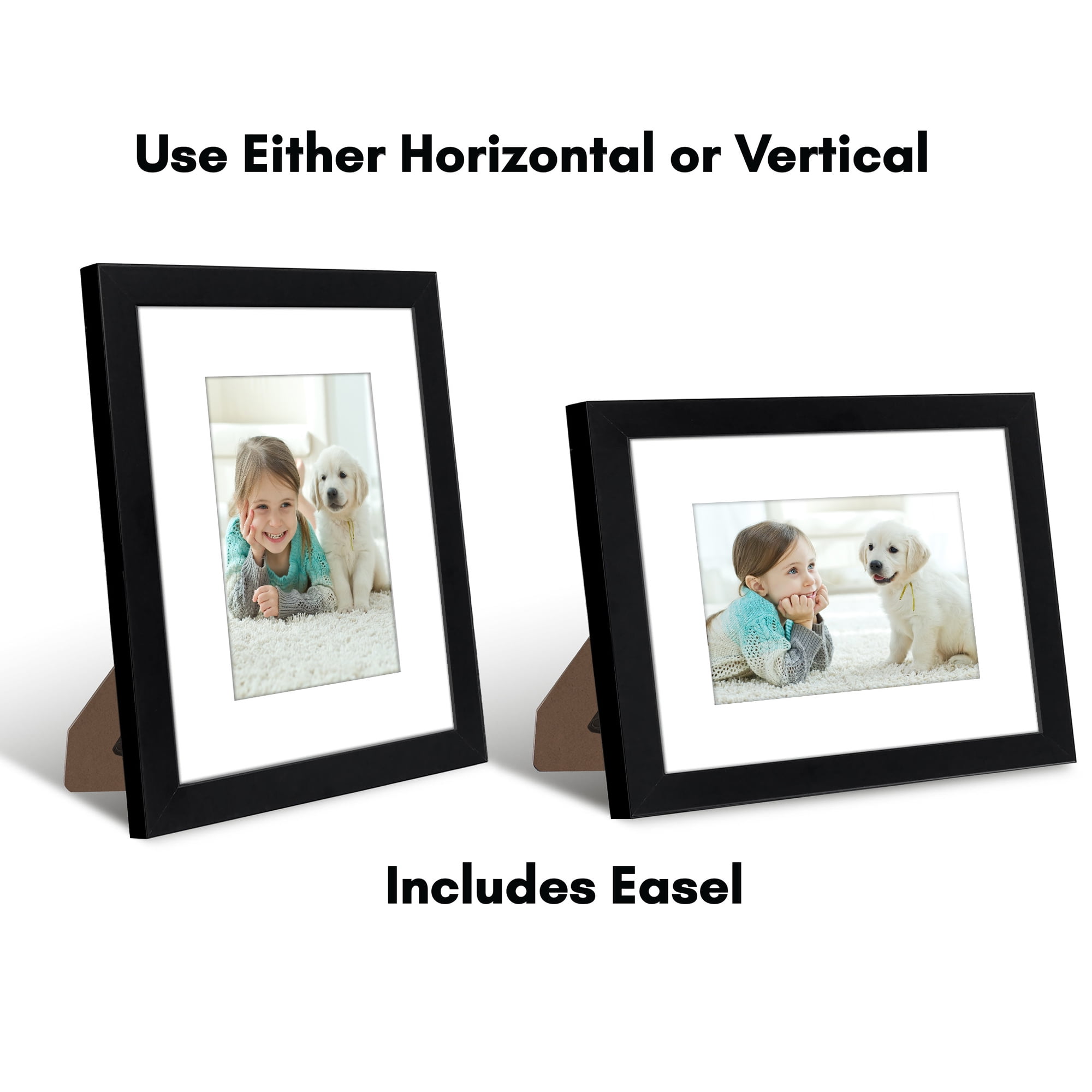 Americanflat 8x10 Picture Frame with Shatter-Resistant Glass with 5x7 Mat Display Photo Signature - Black