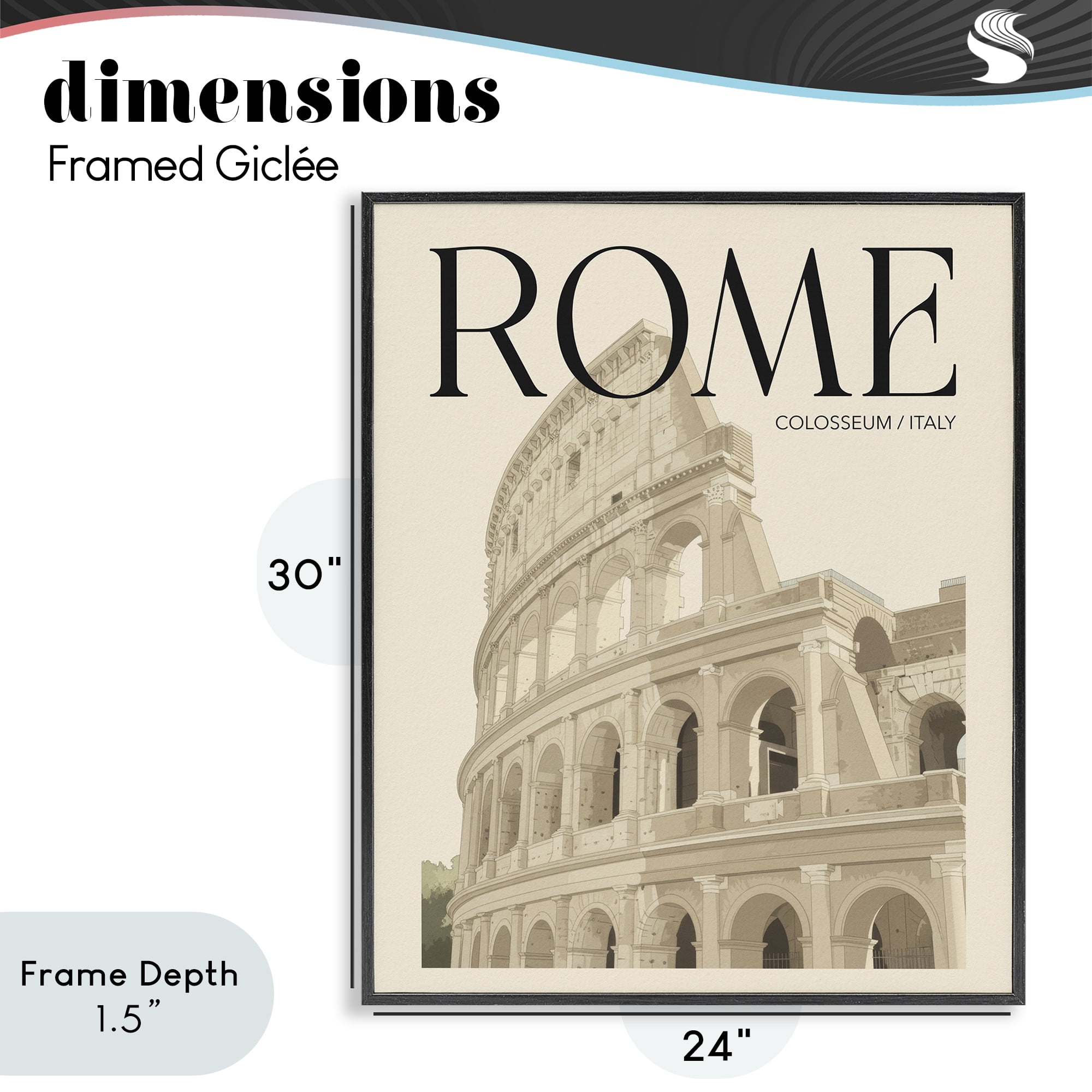 Stupell Industries Vintage Rome Colosseum Black Framed Giclee Art, design by Andreas Magnusson
