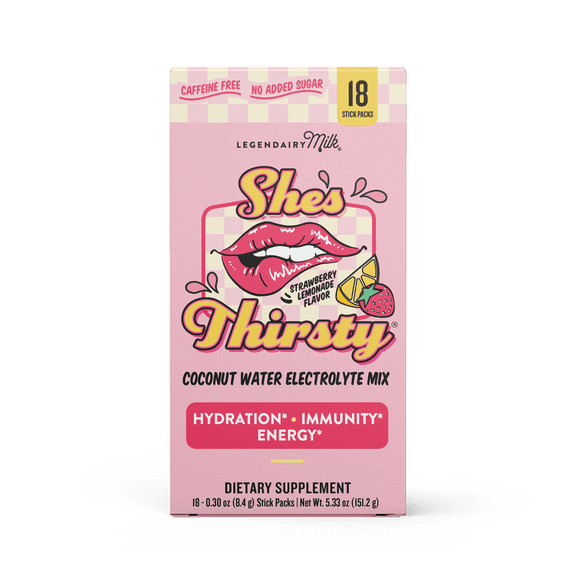 Legendairy Milk She's Thirsty Coconut Water Electrolyte Mix, Strawberry Lemonade, 0.3 oz, 18 Count
