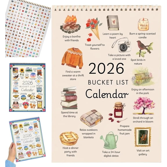 LEJHVAQK 2026 Monthly Desktop Calendar - Watercolor Art Bucket List Planner - Creative Home Decor Desk Ornament & Motivational Gift for New Year