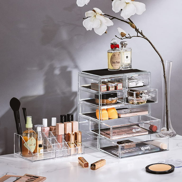 Acrylic Makeup Organizer with 7 Drawers & 16 Slots Jewelry Cosmetics  Storage Box