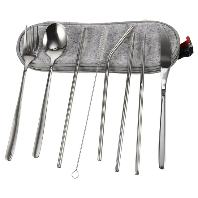 MasteelfCA 1 Set Portable Tableware Set Fork Spoon Cleaning Brush Straw and Table Cutter Home Supplies
