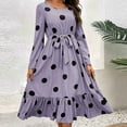 thumbnail image 2 of Cmfcve Women's Party Dress Polka Dot Print Long Sleeve Dance Holiday Dresses Round Neck Tie Front Ruffled Cocktail Evening Dress, 2 of 4