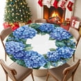 thumbnail image 5 of Round Tablecloth Blue Hydrangea Elastic Edge Fitted Watercolor Floral Plastic Table Cover,Waterproof Oil Proof for Dinner,Outdoor, Picnic, 45"- 54" DIA Tables, 5 of 9