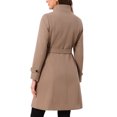 thumbnail image 3 of INSPIRE CHIC Double Breasted Pea Coat for Women Stand Collar Mid Long Trench Outwear Winter Coat with Belt M Dark Khaki, 3 of 6
