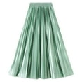 thumbnail image 3 of DuoJiaJ Summer High Waist Glossy Pleated Midi Skirt Flowy Long Skirt With Shiny Finish For Casual And Dressy Occasions A Line Skirts Women Green One Size, 3 of 3