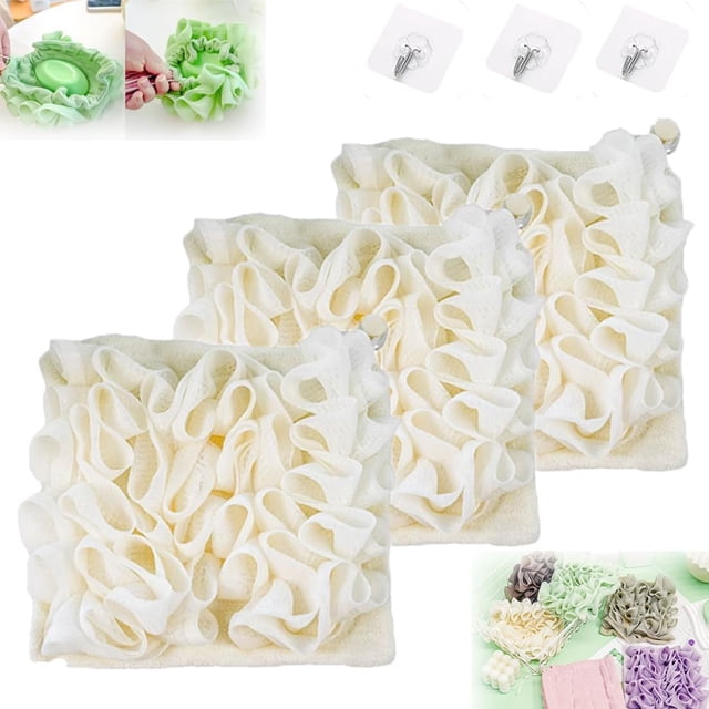 Loufee, The Leeffa Soft Loofah and Washcloth, Leefa Loofah, Shower Loofah con cordón, 2 en 1 esponja de ducha (3PCS-B)
