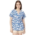 thumbnail image 1 of Moomaya Women Printed Short Sleeves Cotton Top, V Neck Long Length Flared Summer Tunic Top, 1 of 8