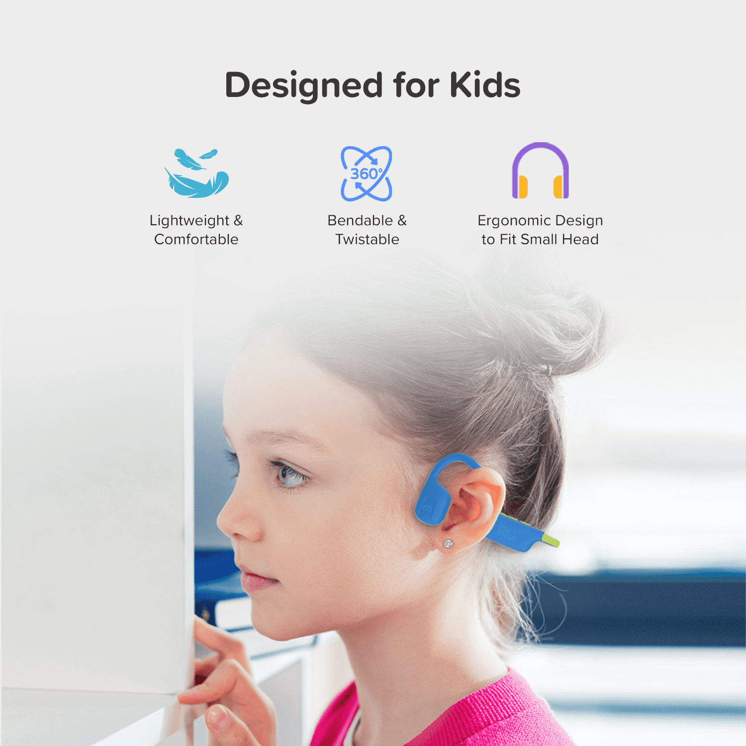 myFirst Kids Airwaves Wireless Open-Ear Headphones - Safe Listening, Long Battery Life, New - Blue