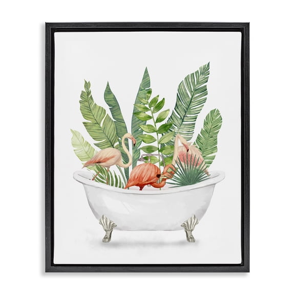 Stupell Industries Bohemian Tropical Flamingoes Bathtub Plants Black Floating Frame Canvas Art, 25 x 31, by Ziwei Li