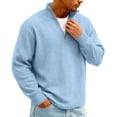 thumbnail image 2 of Lumtrix Men's Sweatshirt Waffle Knit Quarter Zip Pullover Long Sleeve Casual Fashion Big Tall Golf Polo Shirts Mock Neck Sweater Blue 2XL, 2 of 7